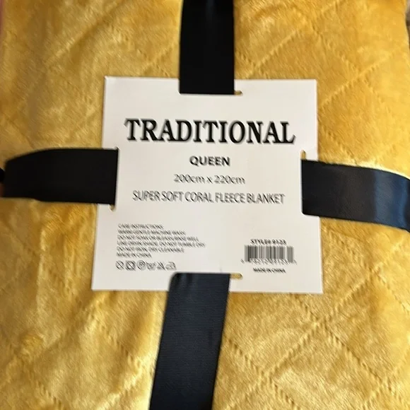 Super Soft Coral Fleece Blanket Queen Golden Yellow embossed